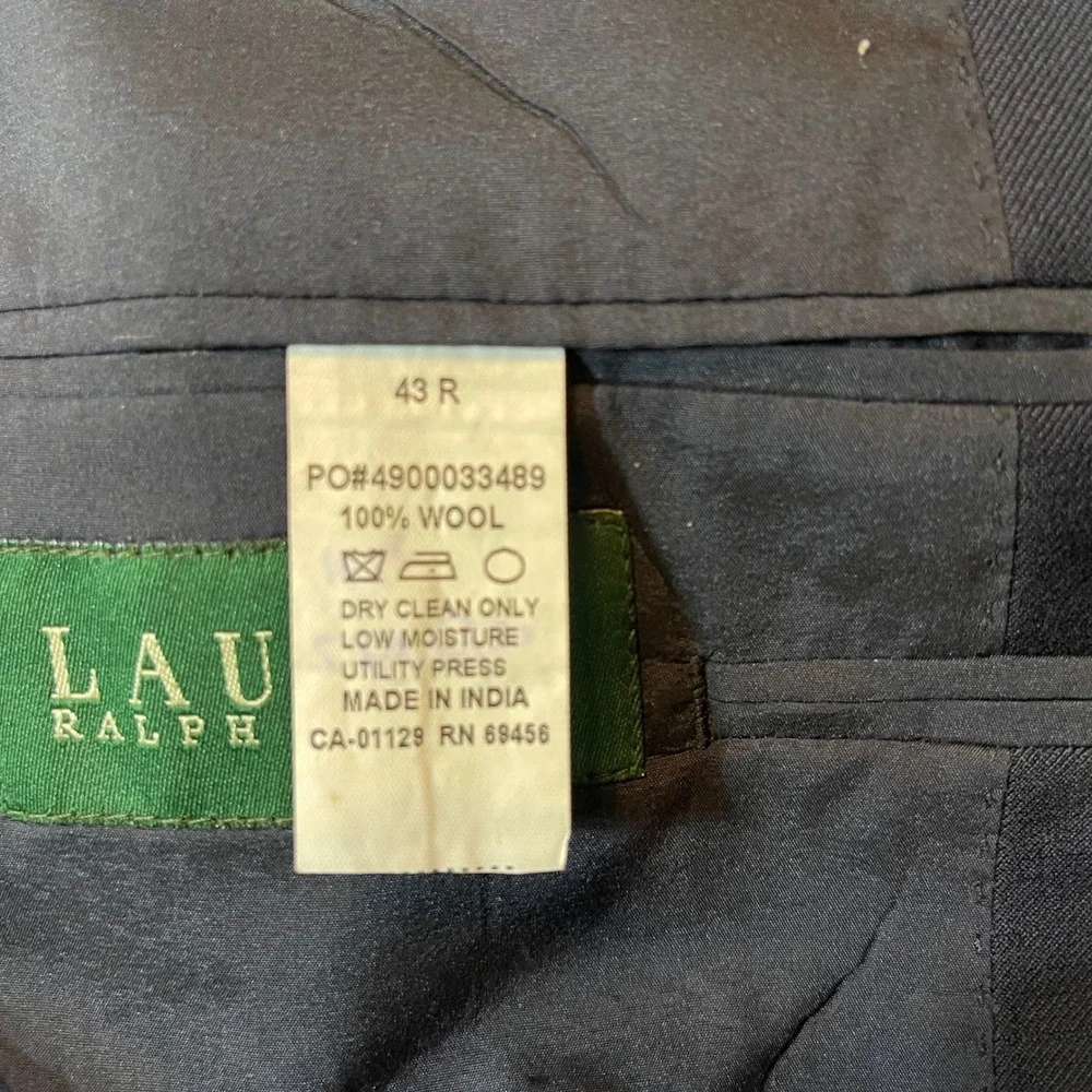 Lauren Ralph Lauren Mens Navy Blue 100% Wool 2-Button Blazer Gold Buttons‎ 43R